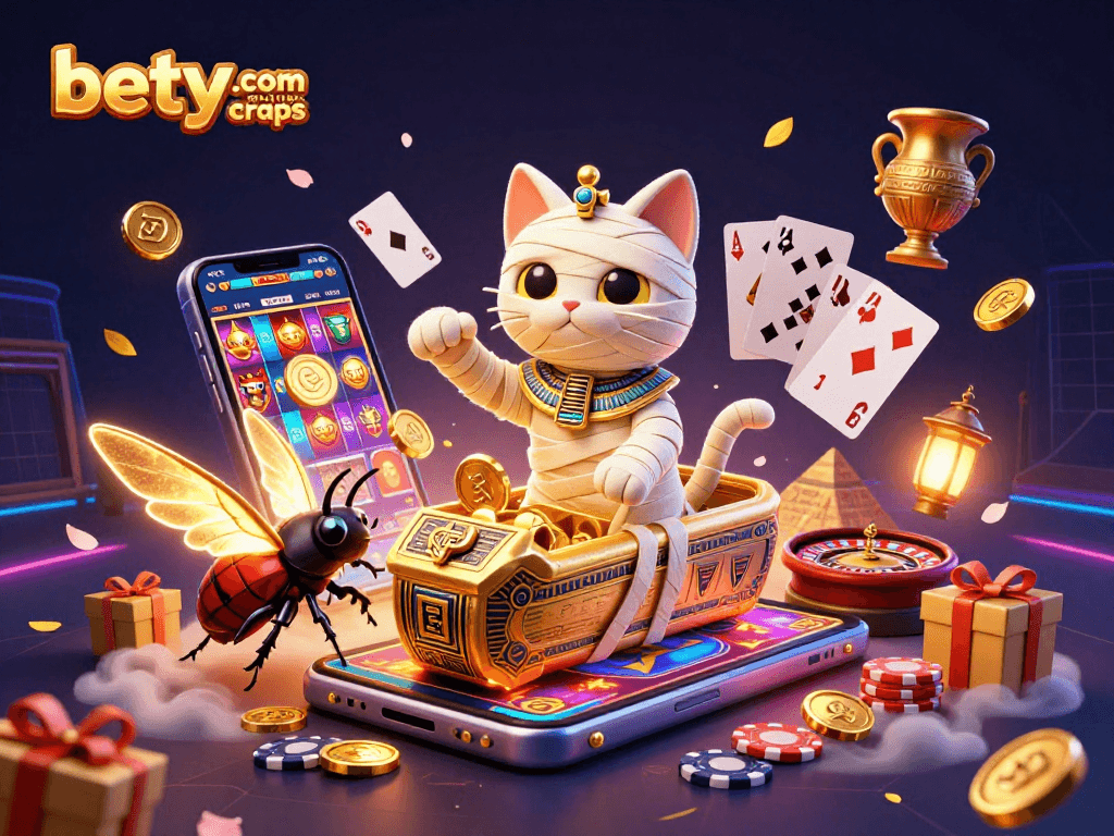 Win exciting rewards with betya.com online craps in a vibrant pyramid casino illustration.
