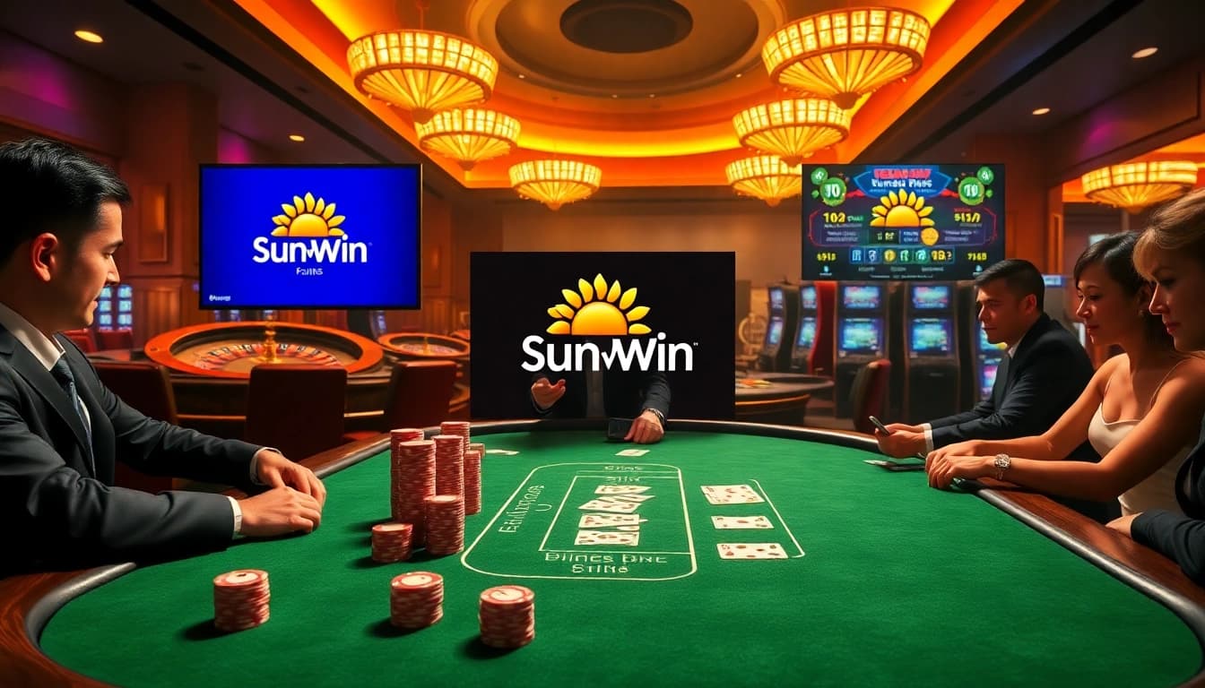 Exciting poker action at Sun Win casino, showcasing competitive gameplay and vibrant atmosphere.