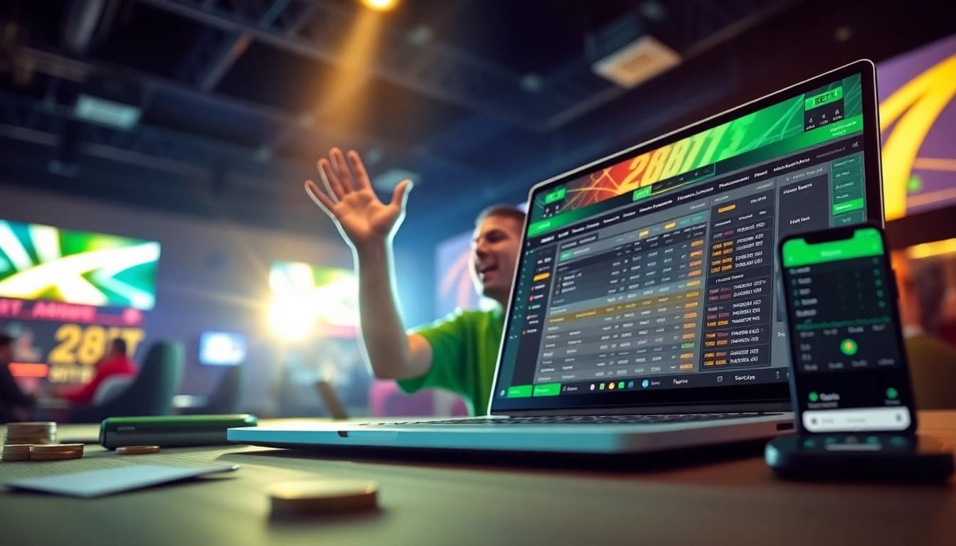 Exciting online betting experience with the 28BET platform featuring a cheering player and vibrant sportsbook interface.