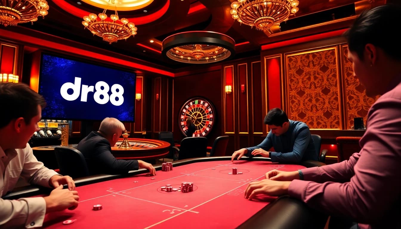 Exciting poker game at dr88 casino featuring intense players and vibrant atmosphere.