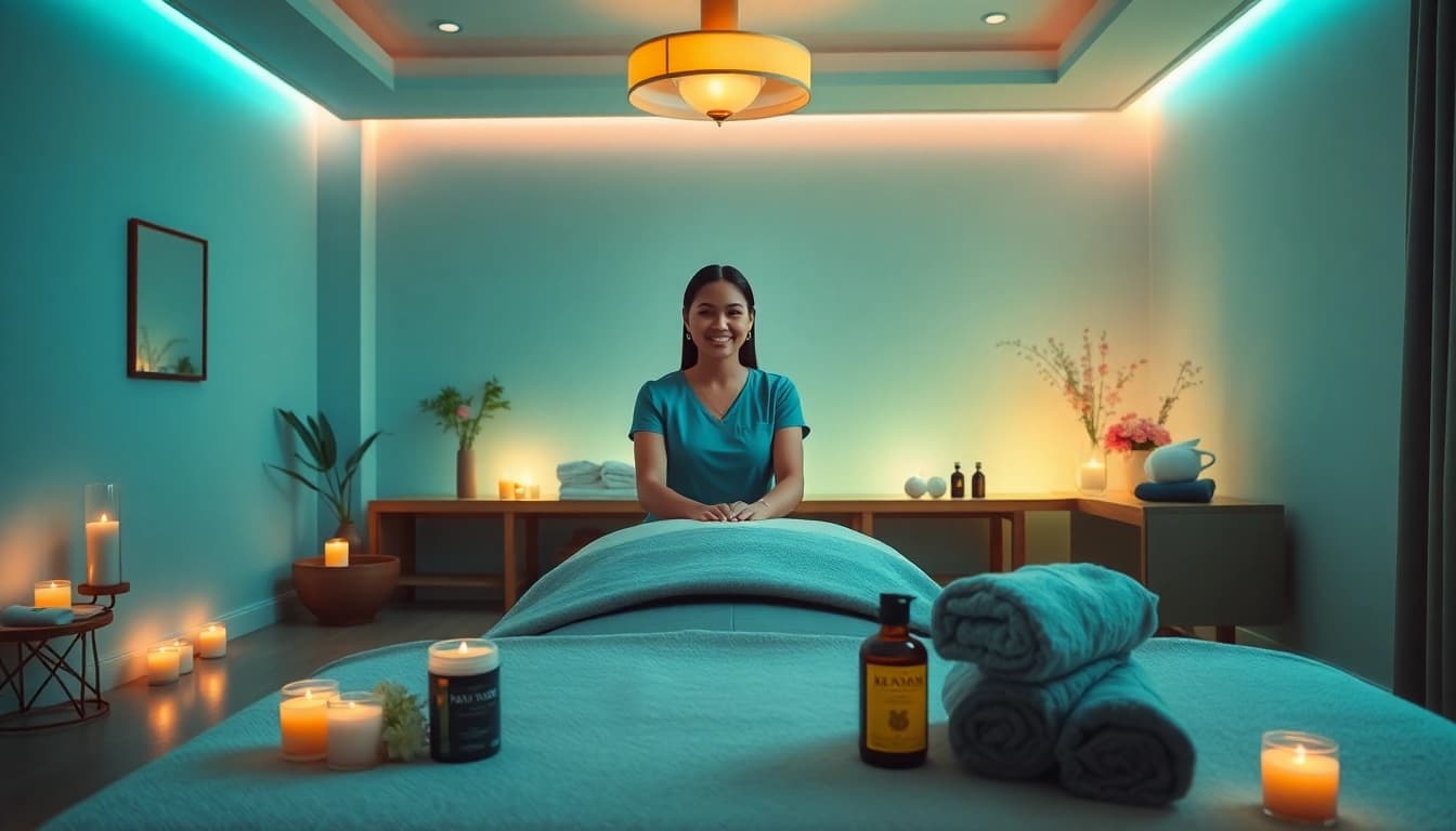 수원출장마사지 by professional therapist in serene setting with calming atmosphere.