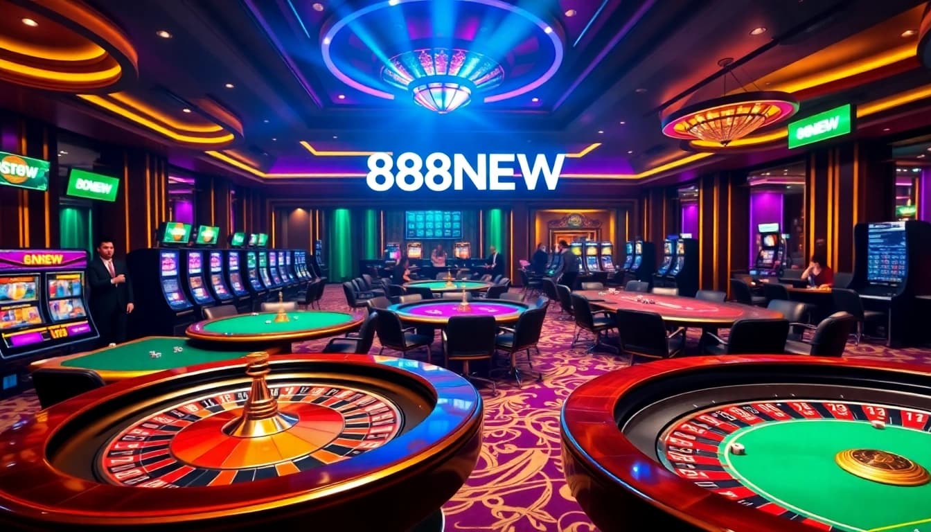Players enjoying a thrilling moment at 888NEW casino tables, showcasing excitement and luxury.