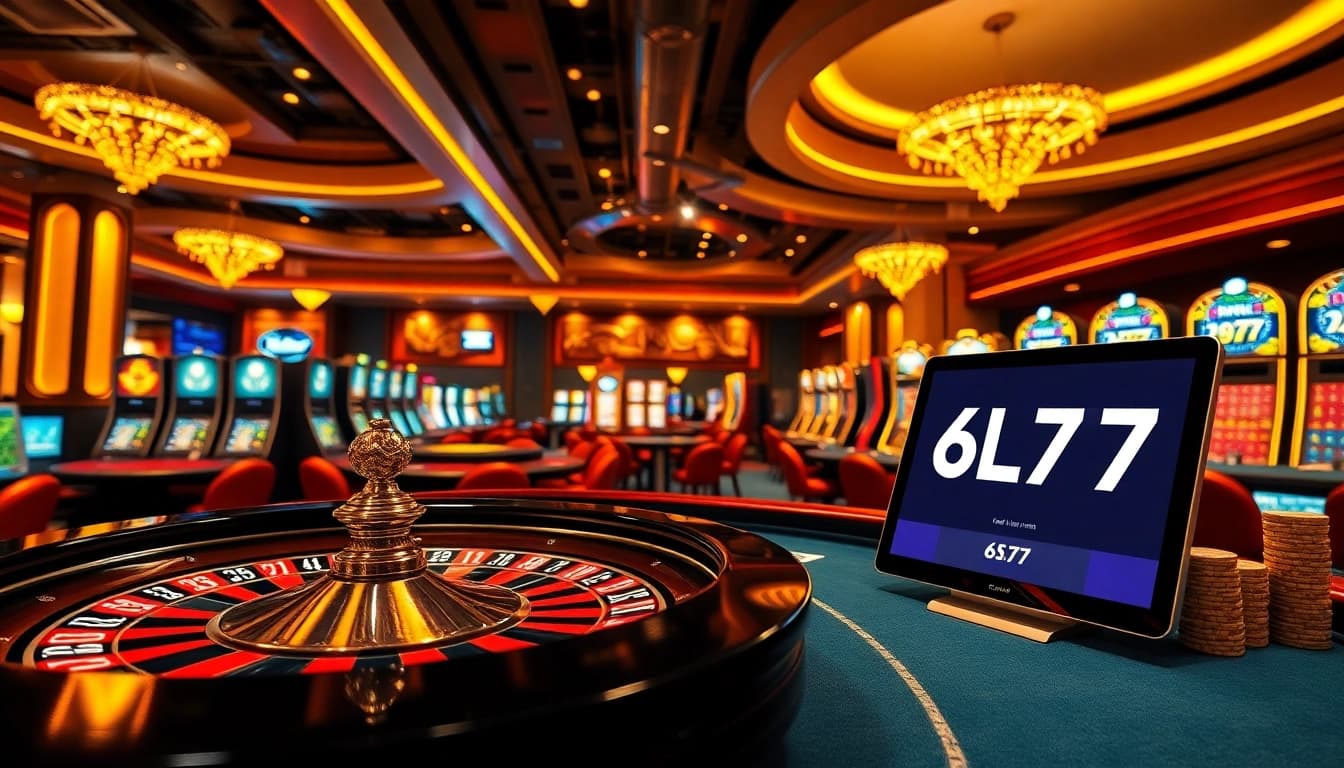 Experience the excitement of 6L777 in this dynamic casino scene with roulette and poker.