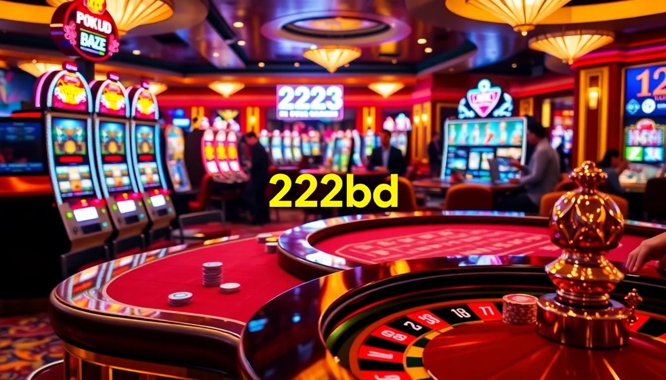 Experience the thrill of playing at 222bd Casino with vibrant slot machines and poker tables.