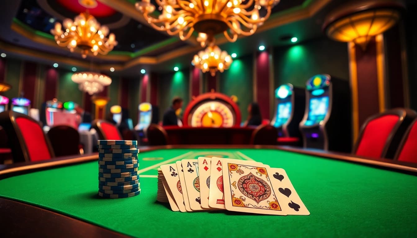 Experience thrilling poker gameplay at https://tk888.it.com/ with high-value chips and an elegant casino setting.