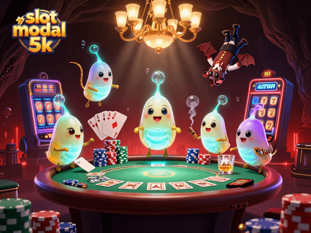 Play exciting games at slot modal 5k in a vibrant cave casino illuminated by glowworms.