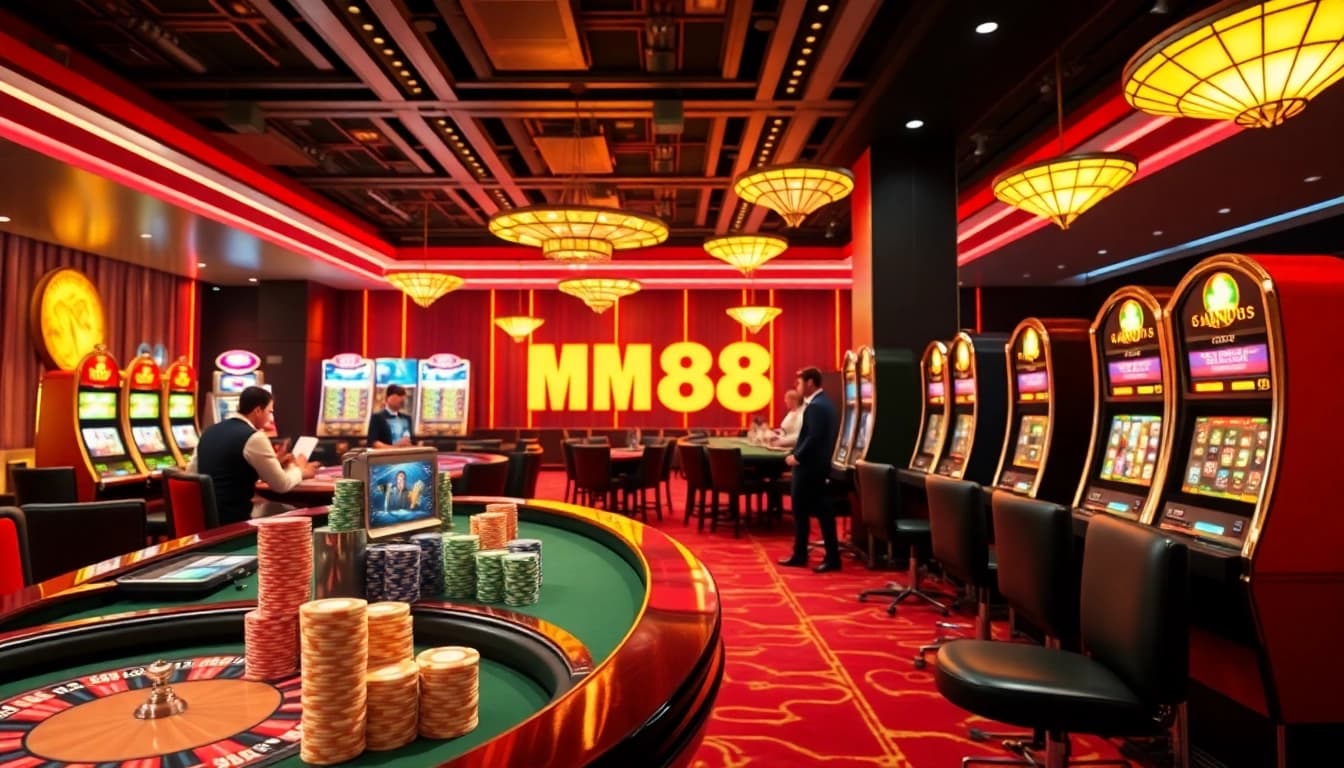 Exciting gameplay at MM88's online casino featuring vibrant tables and engaging dealers.