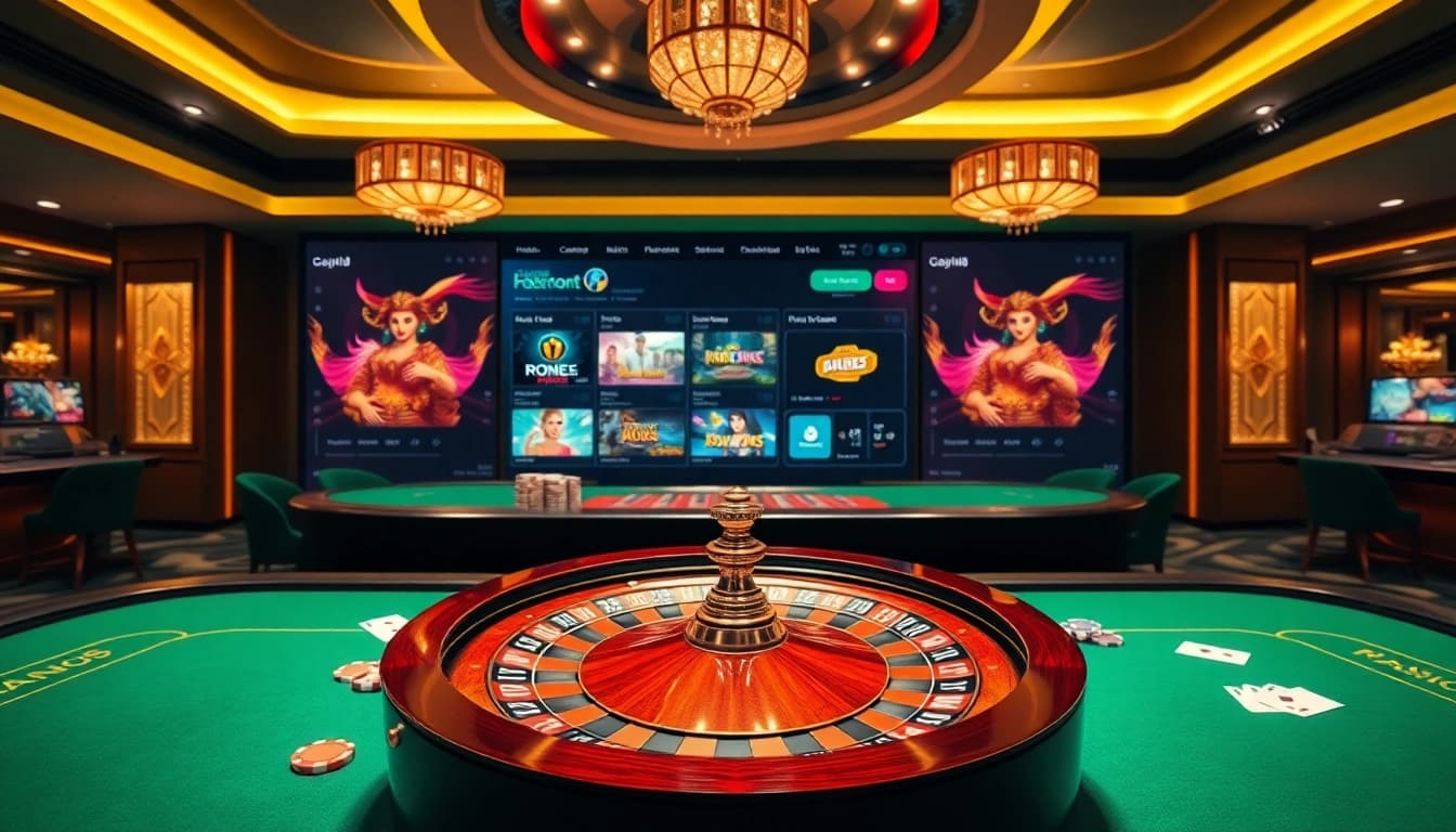 Engage with thrilling games at https://rr88.center/, illustrated with a luxurious casino atmosphere.