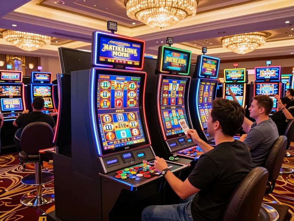 Perayaan mesin slot link dengan pemain di lingkungan kasino yang ramai