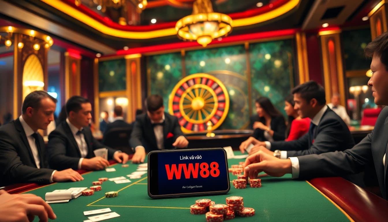 Experience excitement at a casino table while engaging with Link vào WW88 online betting options.