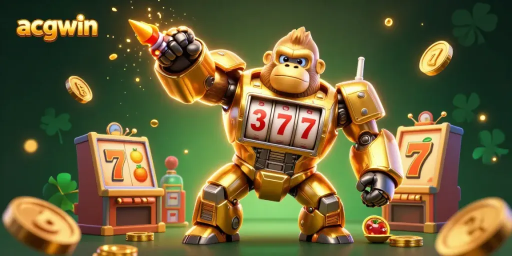 Mengguncang dunia slot dengan mech gorila emas acgwin yang memukau dan simbol keberuntungan.