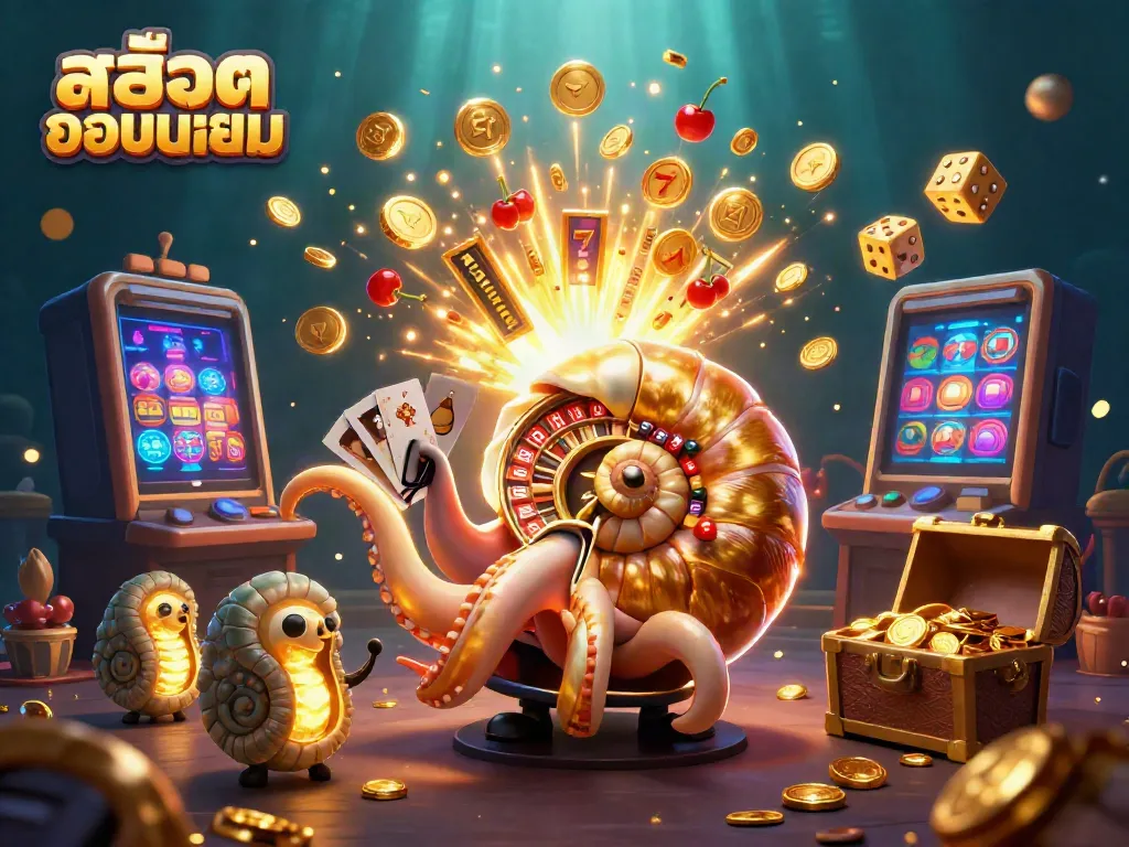Experience the thrill of สล็อตยอดนิยม with a giant nautilus roulette wheel and exploding jackpot elements in a vibrant underwater casino world.