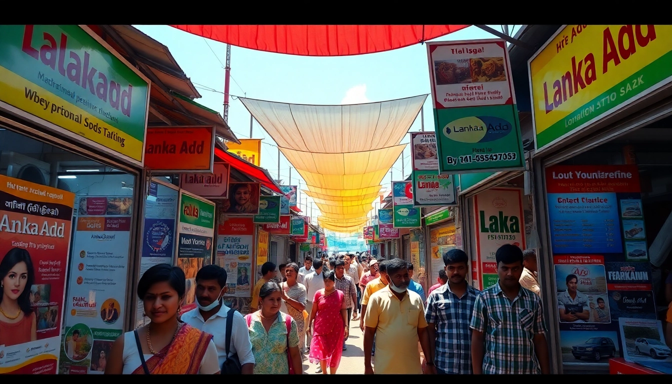 Lively marketplace scene showcasing Lanka Add advertisements in Sri Lanka.