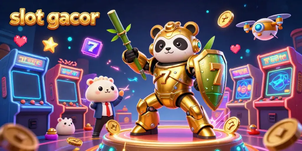 Engaging scene showcasing slot gacor with golden panda in a vibrant casino setup.