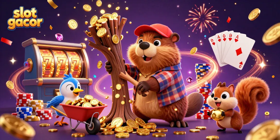Spin the reels and win on slot gacor with a lively casino scene filled with golden coins and vibrant characters.
