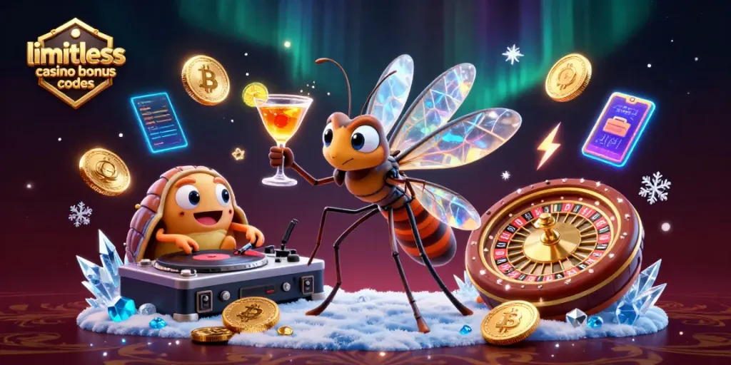 Play exciting games with limitless casino bonus codes featuring vibrant 3D characters and crypto coins.