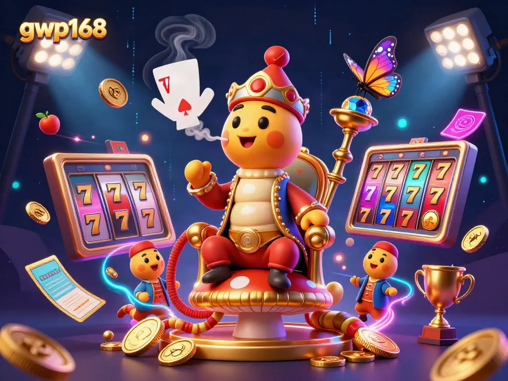 Kemenangan kasino di gwp168 dengan semua elemen permainan slot dan karakter lucu meningkatkan suasana.