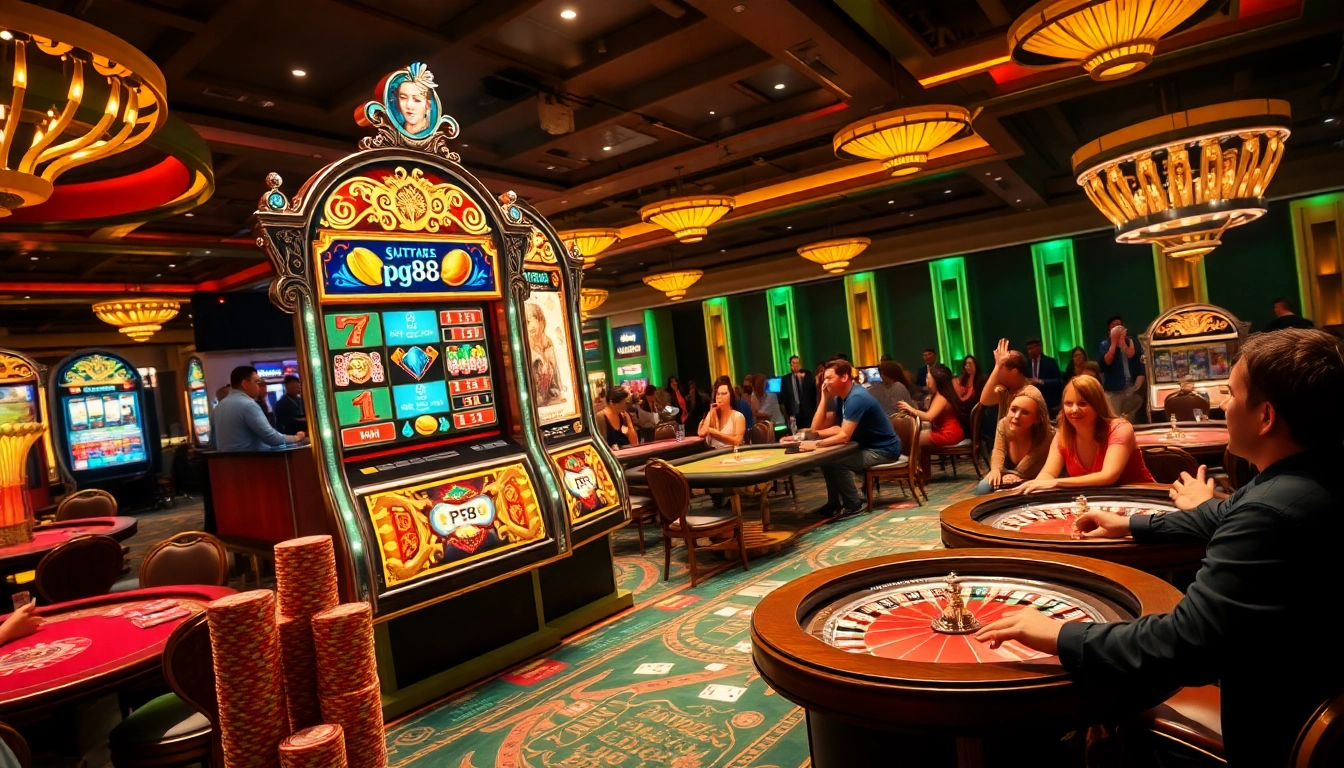 Play exciting slot pg88 games with vibrant casino atmosphere and luxury elements.