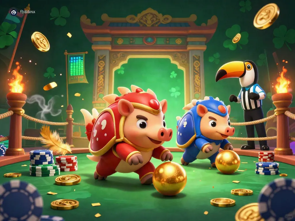 Experience thrilling action at fb88mx with pangolins bowling through poker chips in a vibrant casino.