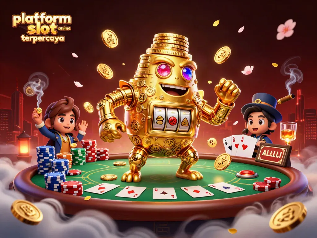 Menggairahkan permainan di platform slot online terpercaya dengan karakter golem emas dan elemen kasino yang dinamis.