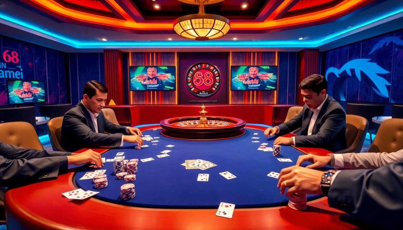 Experience thrilling gameplay with 68 game bài at a luxurious poker table filled with action.