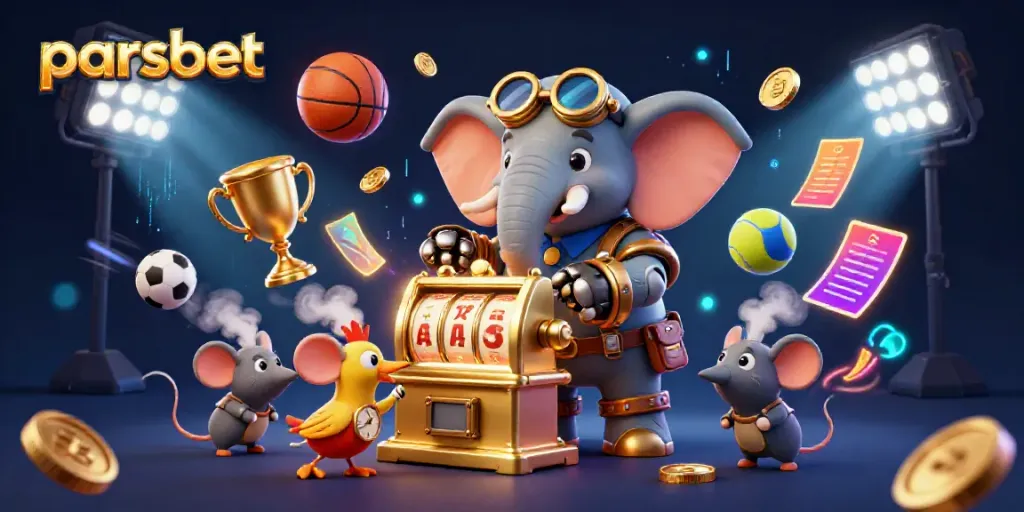 Parsbet ile slot makinesi oynayan steampunk fil mühendisi ve arkadaşları.