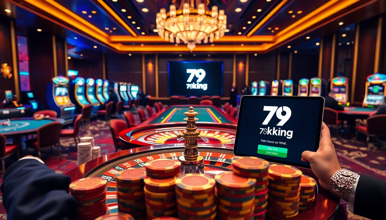 79king luxury casino scene with roulette, slots, and chips