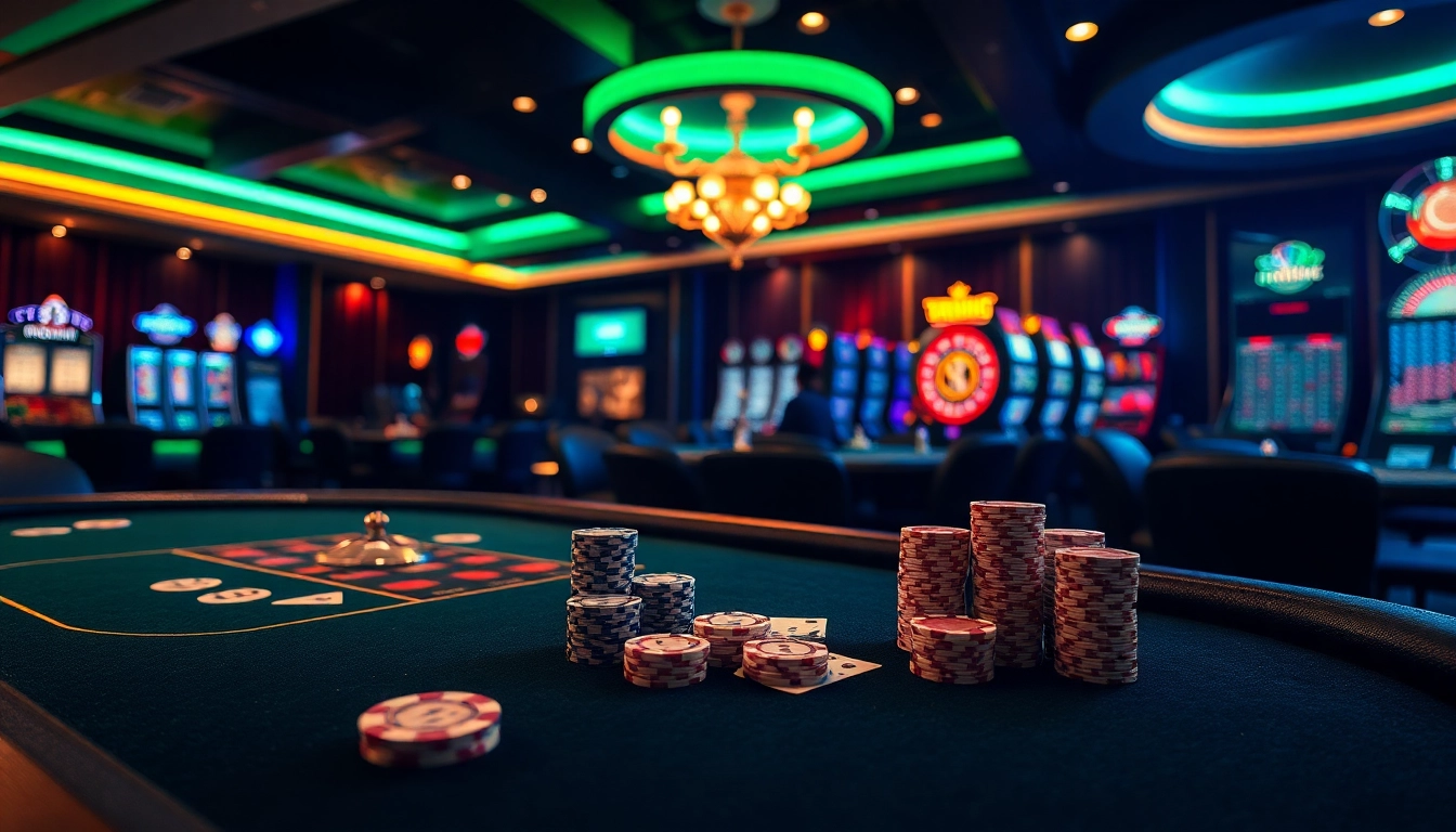 Exciting betting action at a 79king poker table, featuring premium chips and a roulette wheel in a luxurious casino atmosphere.