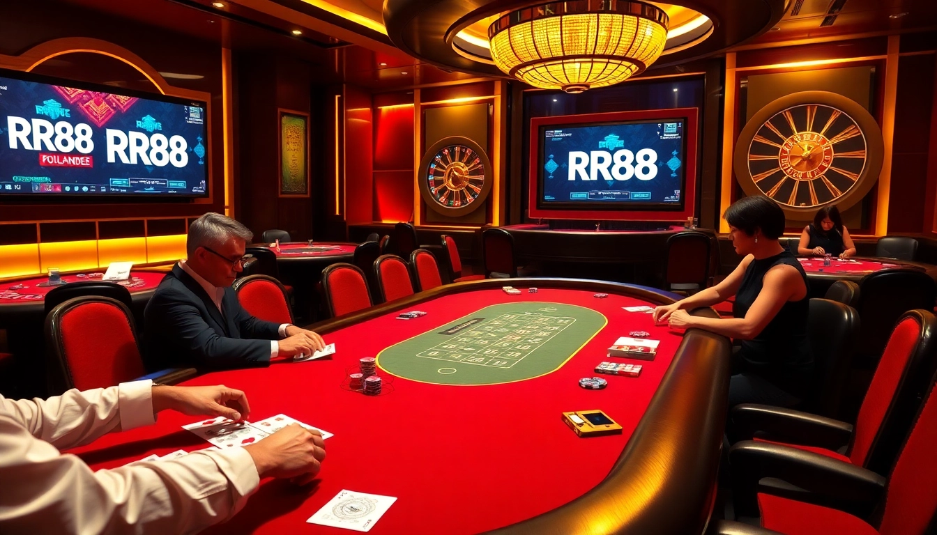 Experience thrilling poker action at RR88's luxurious casino gaming tables.