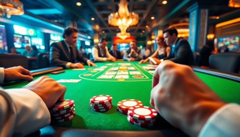 Experience thrilling moments at a Blackjack Casino table with engaging gameplay and colorful chips.