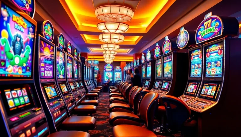 Menangkan Slot Game di mesin slot berwarna-warni di kasino yang ramai