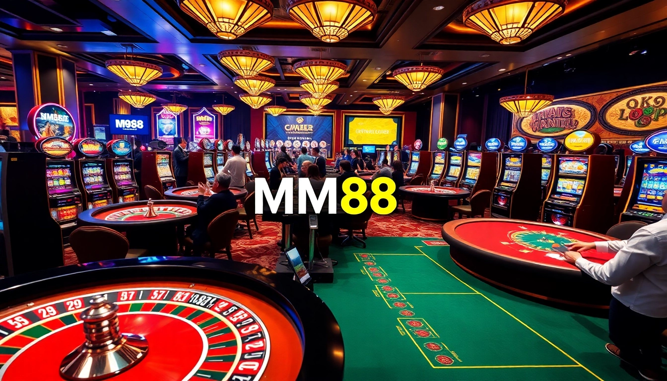 Experience the excitement of gambling with MM88 at vibrant casino tables and slot machines.