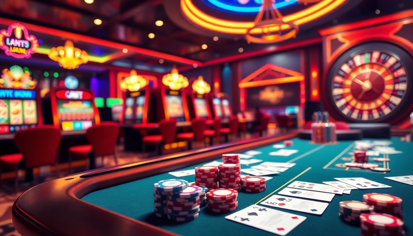 Experience the thrill of birutoto at a luxurious casino table filled with poker chips and slot machines.