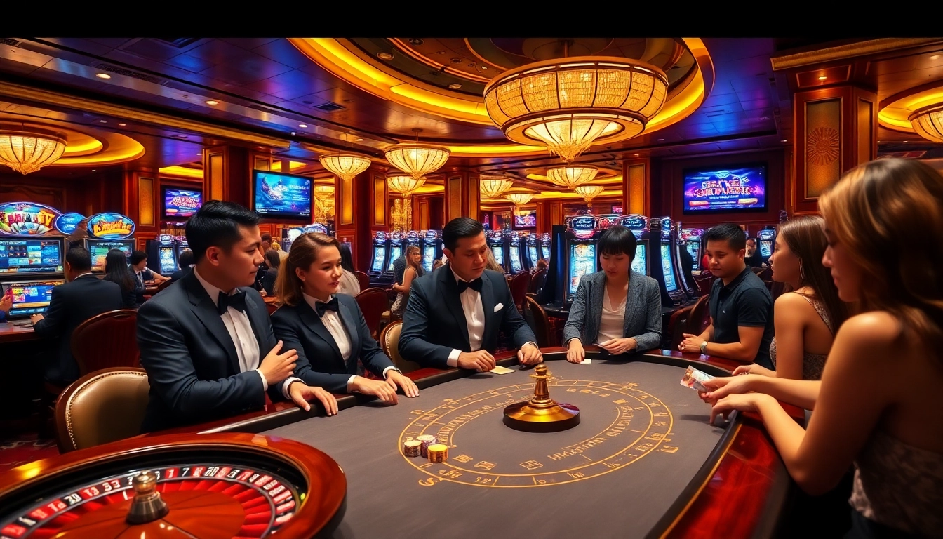 Engaging players use 링크모음 to navigate casino tables and digital interfaces in a vibrant gaming scene.