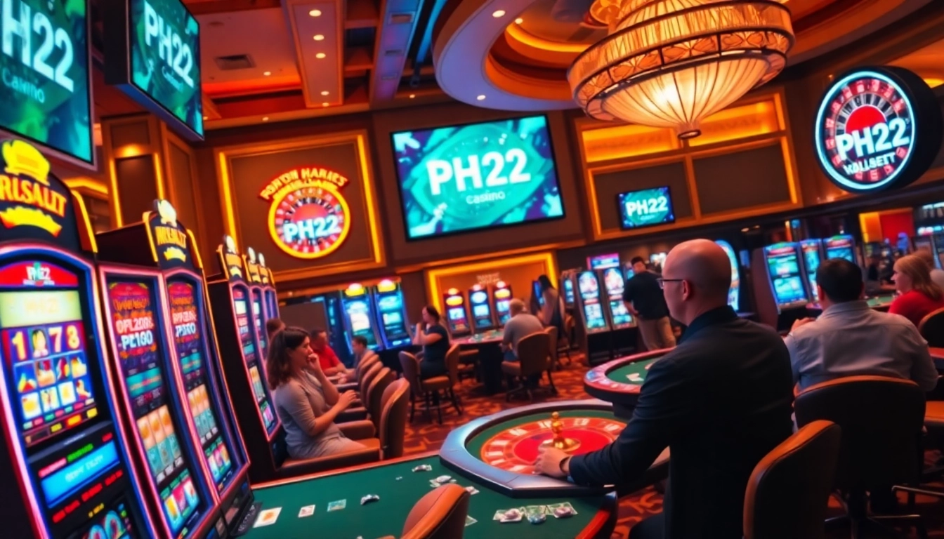 Experience PH22's lively casino atmosphere filled with thrilling games and vibrant excitement.