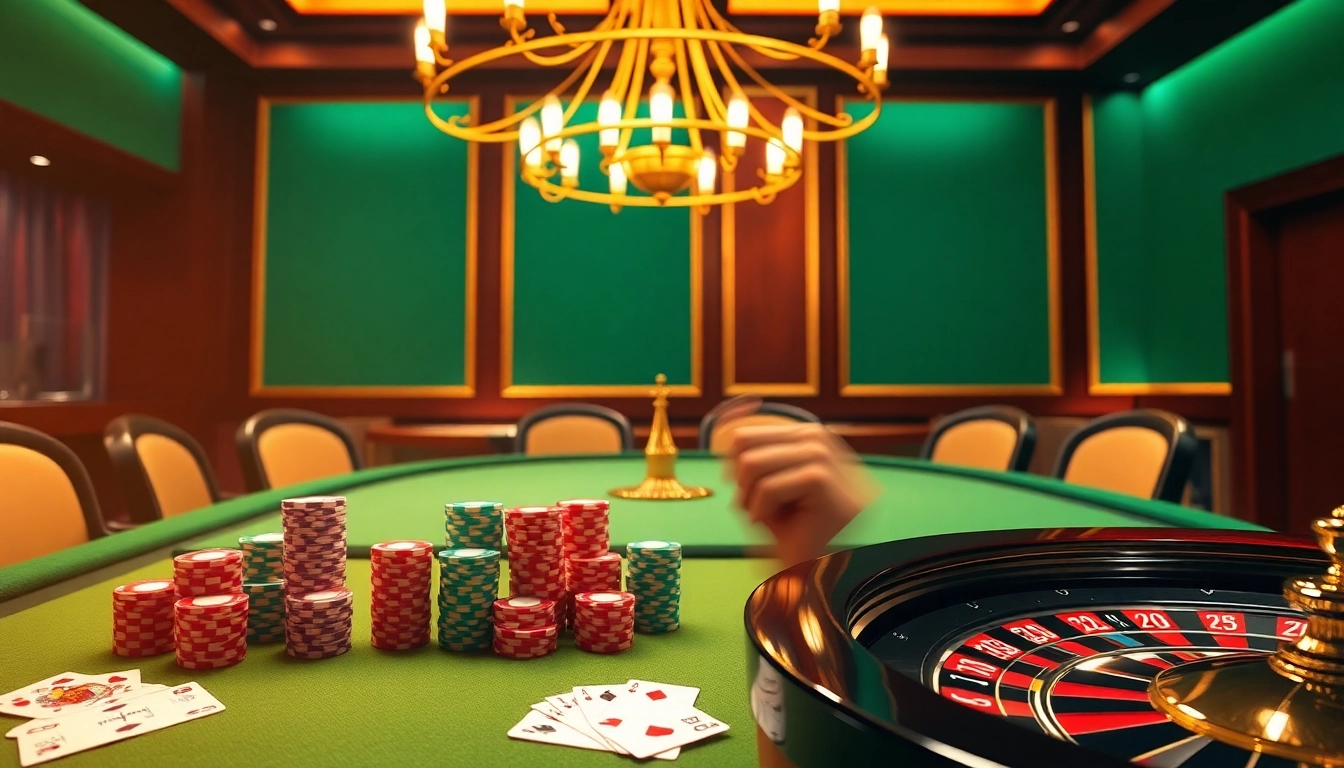 Experience excitement at XX88's glamorous casino table with poker chips and cards.
