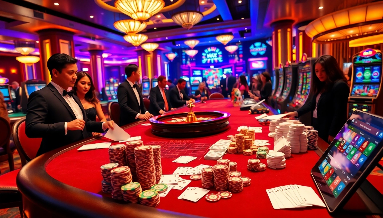 Experience thrilling gameplay at 789f with vibrant casino tables, poker chips, and roulette wheels.