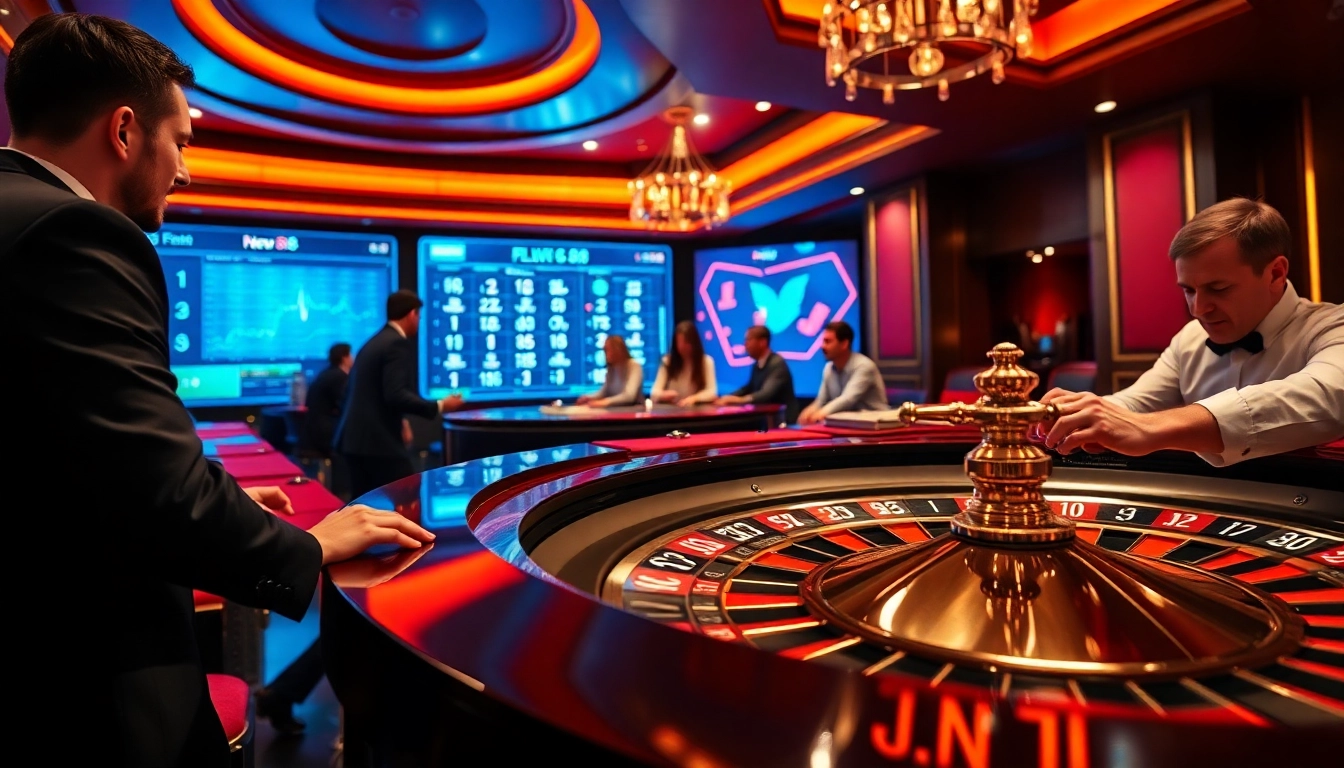 Players enjoying high-stakes roulette and poker at new 88 casino, radiating excitement and luxury.