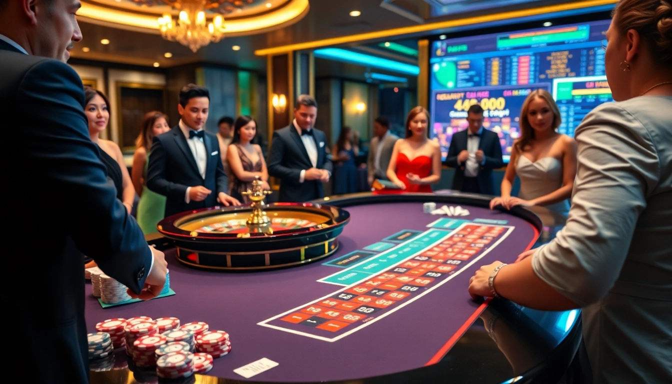 Roulette table highlighting Miễn trách nhiệm concepts, vibrant chips, and players enjoying the game.