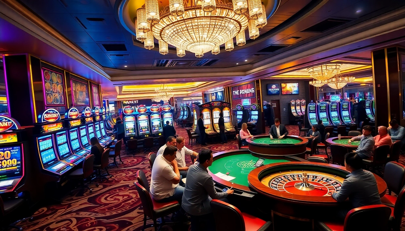 Players enjoying high-stakes games in a luxurious environment at Liên minh okwin casino.