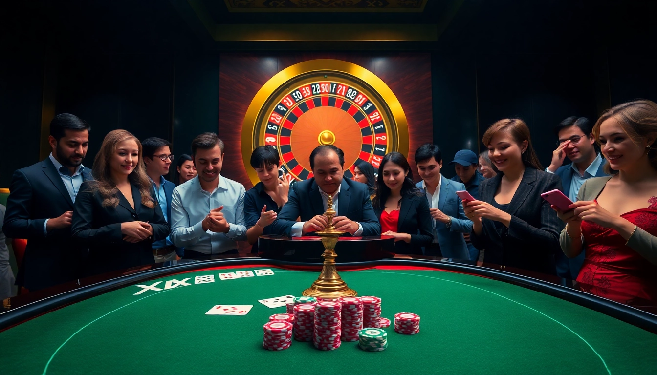 Engaging online gambling session at XX88 with vibrant poker chips and casino tables.