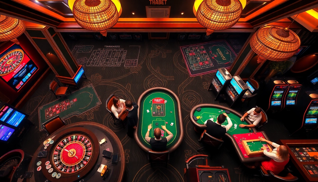 Players actively engaging with casino games at THABET, showcasing excitement and luxury.