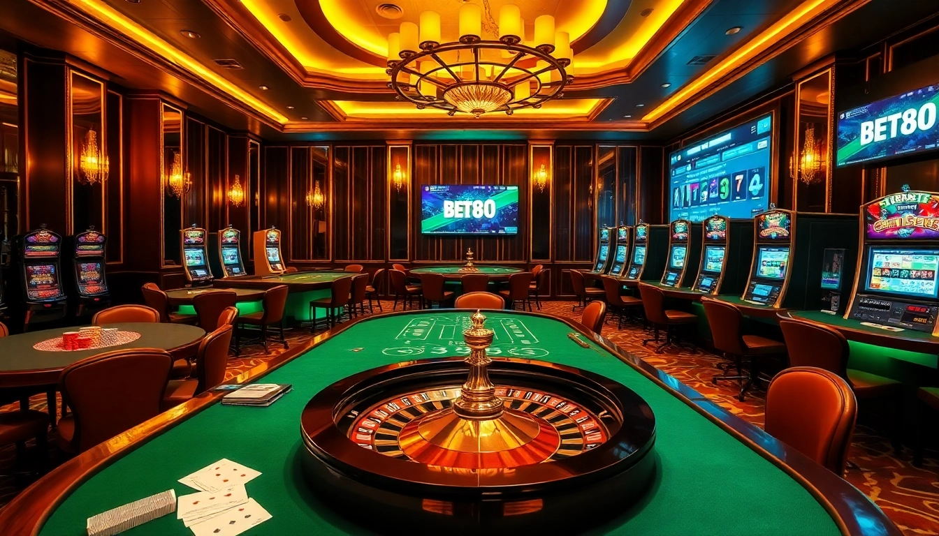 Experience the thrill of winning at bet88 with vibrant casino tables and slot machines.