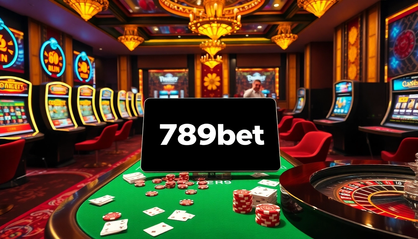 Celebrate a win at 789bet with vibrant casino elements like baccarat tables and slot machines.
