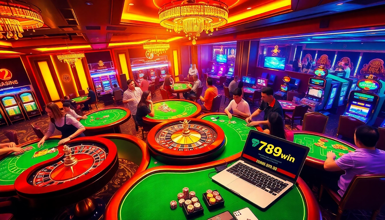 Experience the excitement of trang chu 789win with vibrant casino visuals highlighting games and online interfaces.
