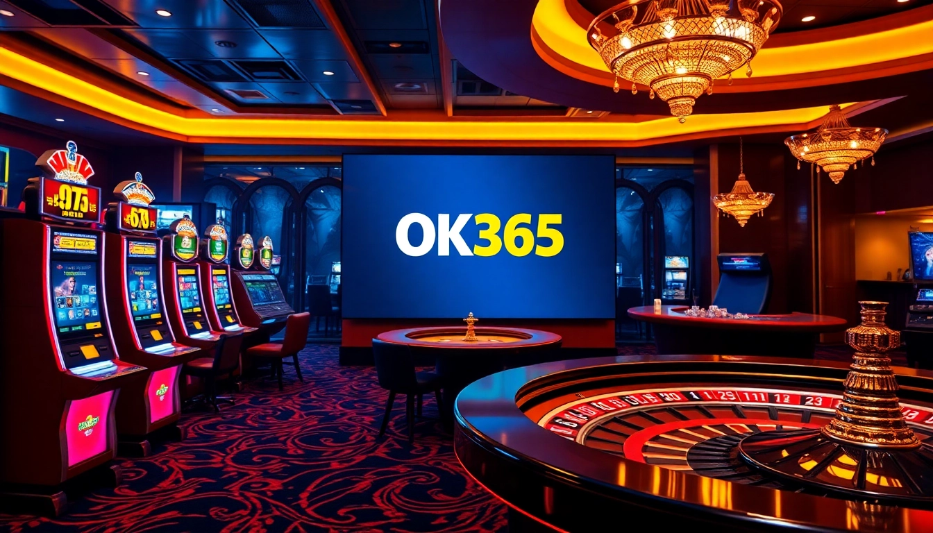 Experience thrilling gaming at OK365 with card games and slots in a luxurious casino setting.