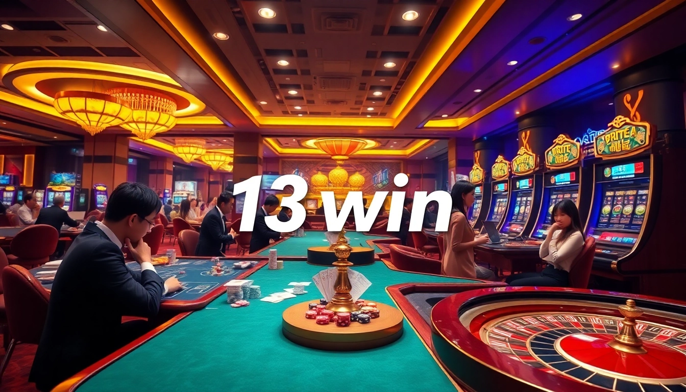 Players engaging in thrilling table games at 13win casino with vibrant lights.