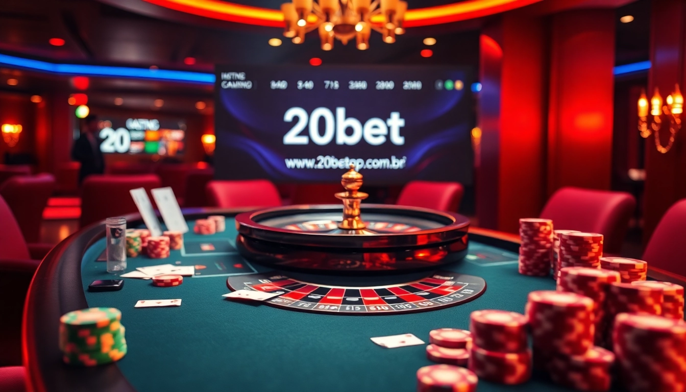 Experience the thrill of betting at https://20betapp.com.br/ with vibrant casino visuals featuring roulette and poker.