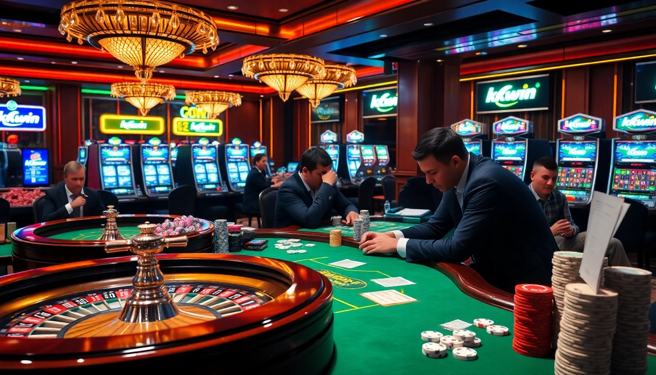 Players enjoying high-stakes games at KKWIN com casino, showcasing the lively gaming atmosphere.