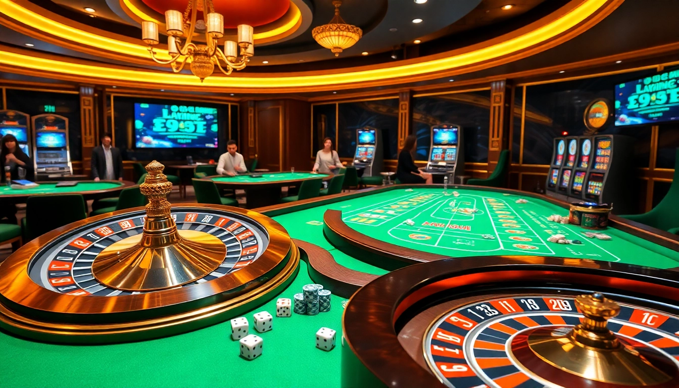 Players enjoy PG66 slot machines in a luxurious casino with vibrant lighting and exciting atmosphere.